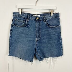 Zara Blue Cut Off Denim Shorts Size 10 Longer Inseam 100% Cotton